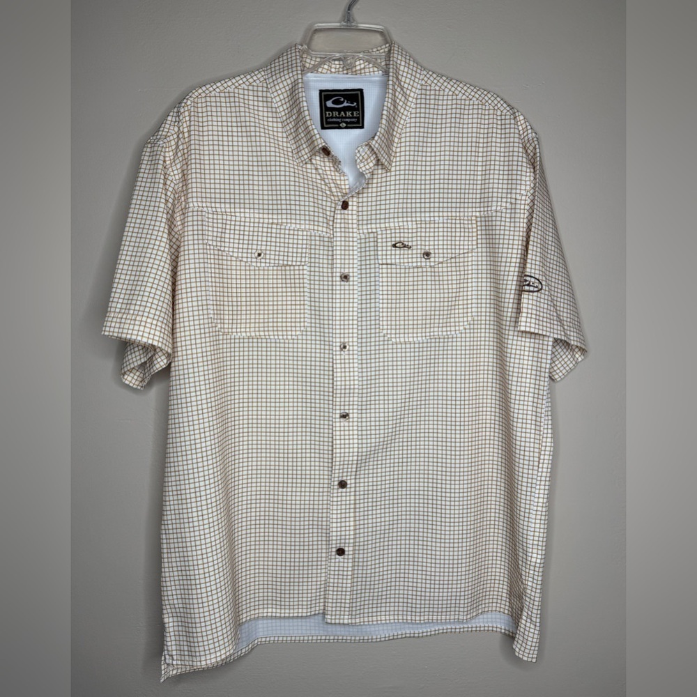 Drake Waterfowl Traveler's Minigrid Short Sleeve Shirt Size Large MSRP $60